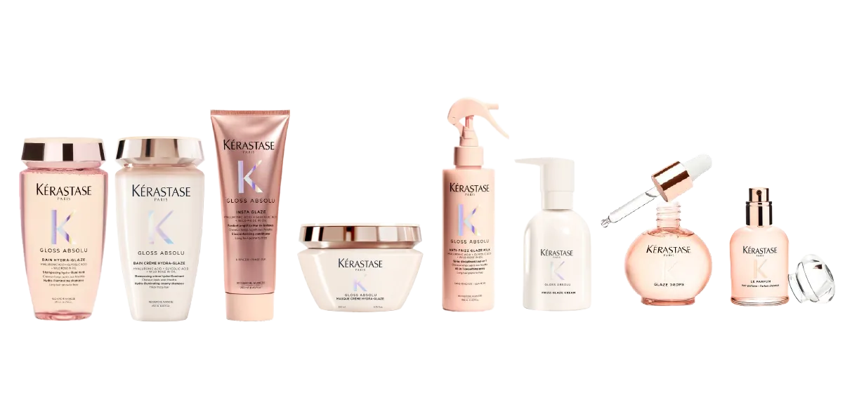 Kérastase Gloss Absolu Linie — Bain Hydra-Glaze, Bain Crème, Insta Glaze, Masque Crème, Anti-Frizz Glaze Milk